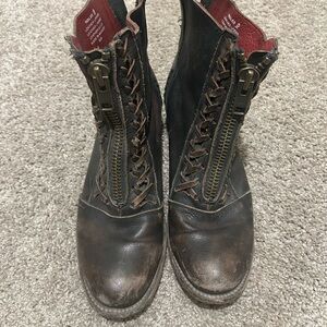 Dark brown Leather Lace-Up Boots with Zipper